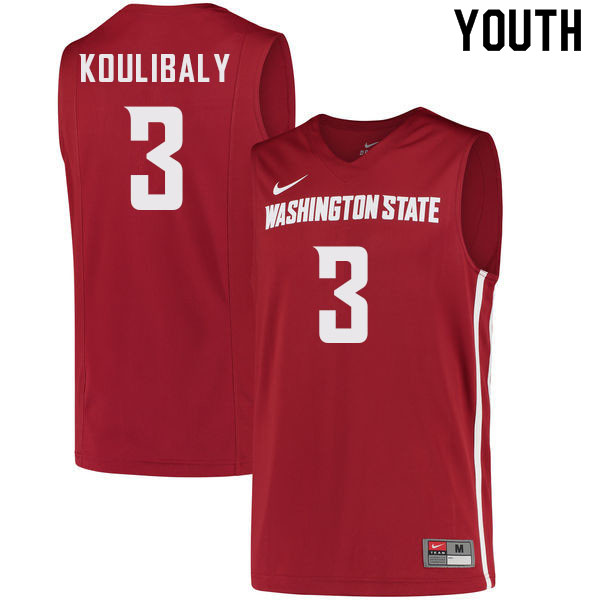 Youth #3 Jefferson Koulibaly Washington State Cougars College Basketball Jerseys Sale-Crimson